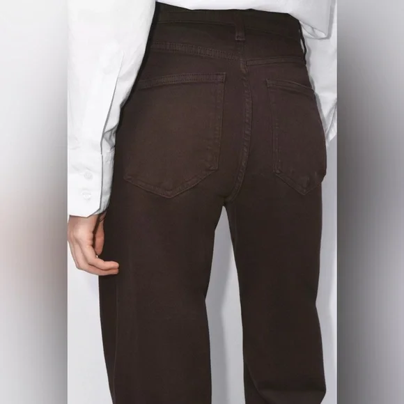 ZARA High-Waist Wide-Leg Jeans - Chocolate Brown - Picture 3 of 7